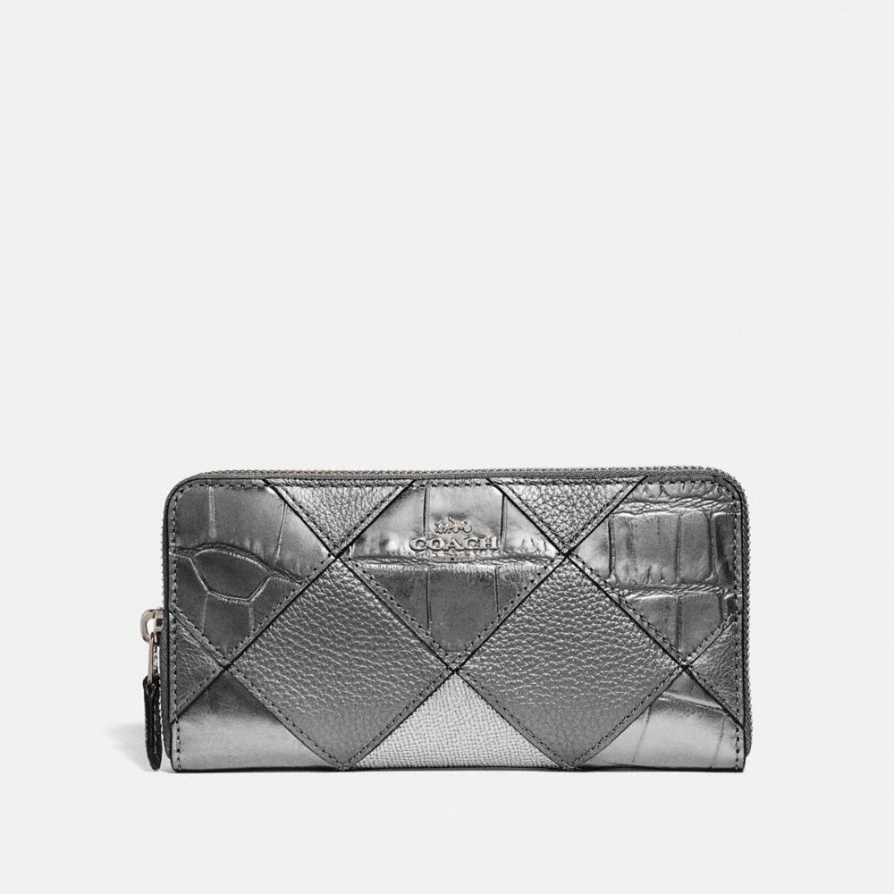 COACH ACCORDION ZIP WALLET WITH PATCHWORK - GUNMETAL MULTI/SILVER - F39096