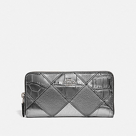 COACH ACCORDION ZIP WALLET WITH PATCHWORK - GUNMETAL MULTI/SILVER - F39096