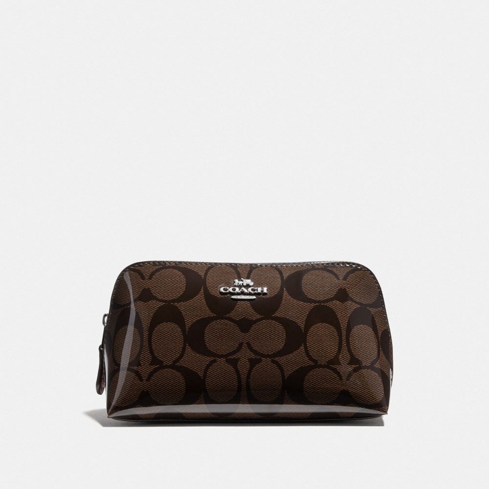 COSMETIC CASE 17 IN SIGNATURE CANVAS - BROWN/RED/SILVER - COACH F39098