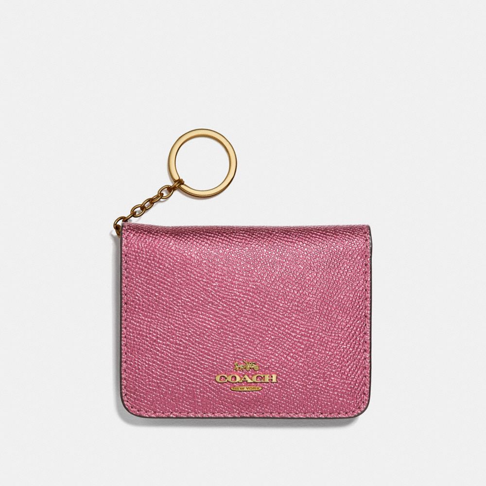 COACH BIFOLD CARD CASE - METALLIC ANTIQUE BLUSH/LIGHT GOLD - F39105