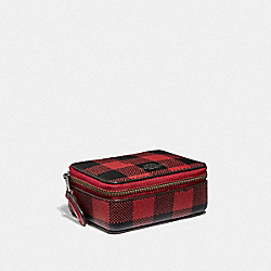 TRIPLE PILL BOX WITH GINGHAM PRINT - COACH F39107 - RUBY MULTI/BLACK ANTIQUE NICKEL