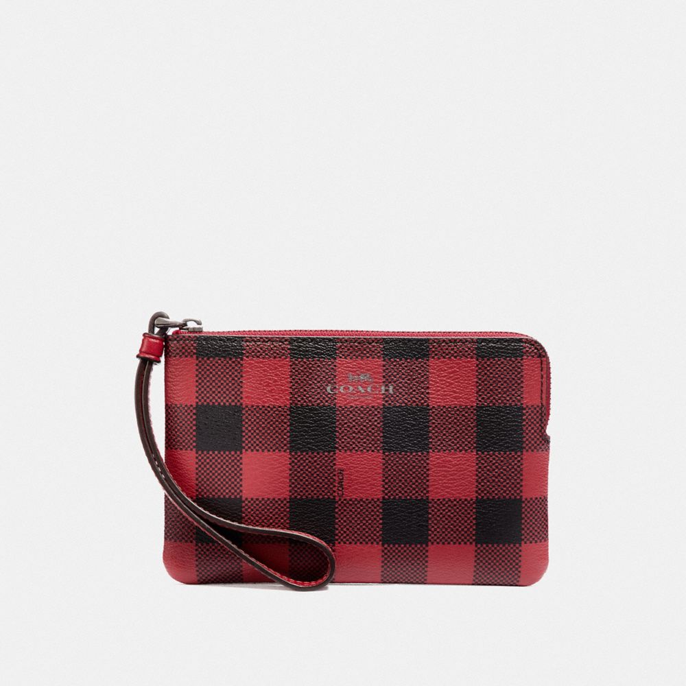 CORNER ZIP WRISTLET WITH GINGHAM PRINT - F39109 - RUBY MULTI/BLACK ANTIQUE NICKEL