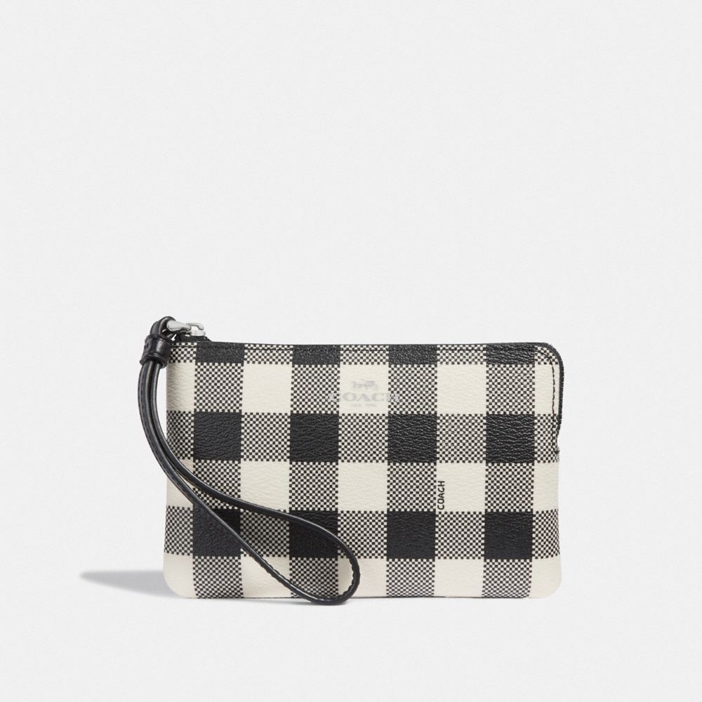 COACH F39109 - CORNER ZIP WRISTLET WITH GINGHAM PRINT BLACK/MULTI/SILVER