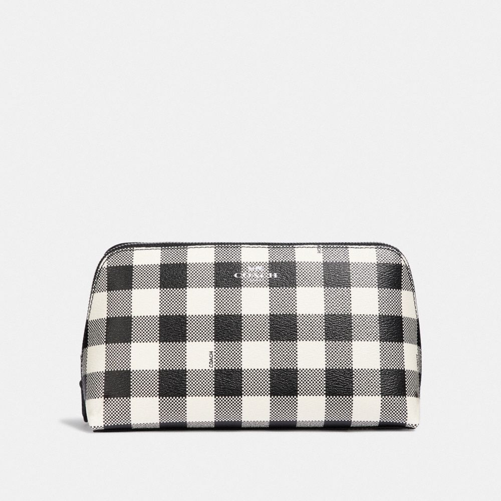 COACH COSMETIC CASE 22 WITH GINGHAM PRINT - BLACK/MULTI/SILVER - F39112