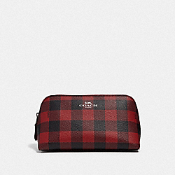 COSMETIC CASE 17 WITH GINGHAM PRINT - COACH F39113 - RUBY MULTI/BLACK ANTIQUE NICKEL
