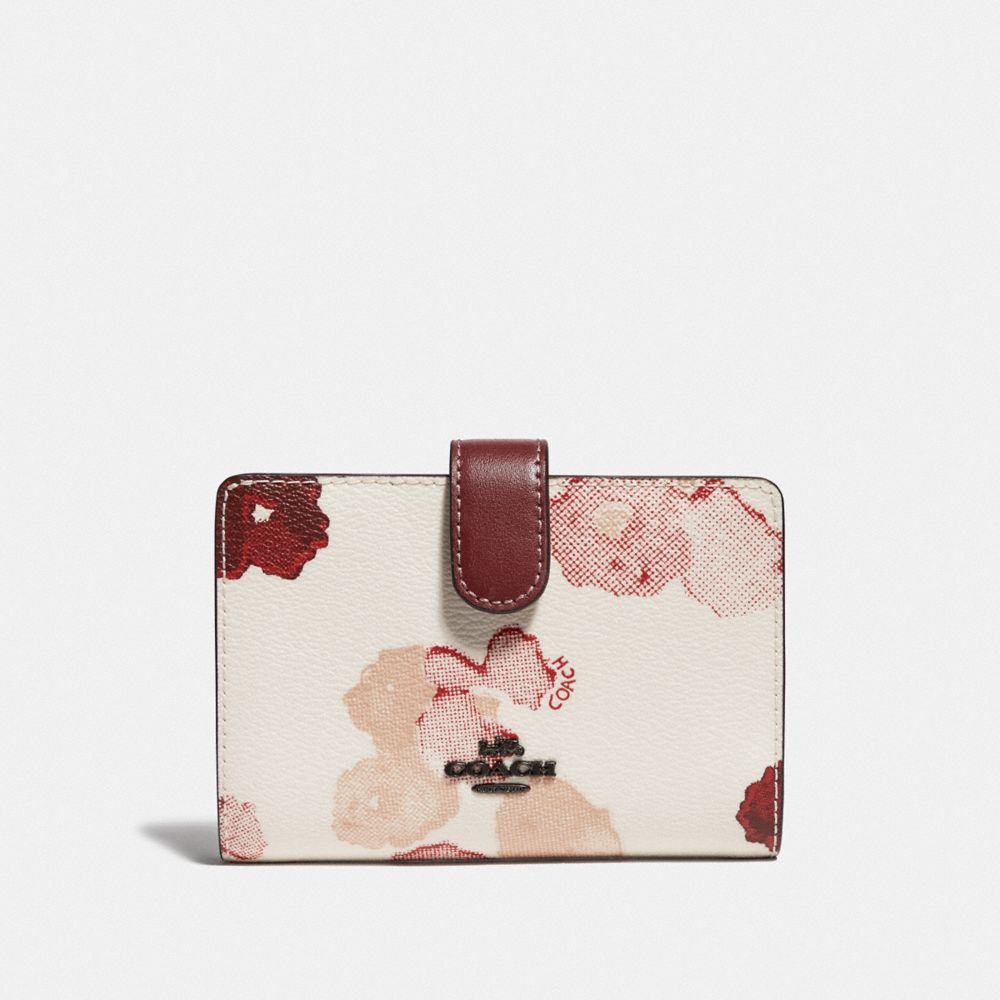 COACH F39127 MEDIUM CORNER ZIP WALLET WITH HALFTONE FLORAL PRINT CHALK/RED/BLACK-ANTIQUE-NICKEL