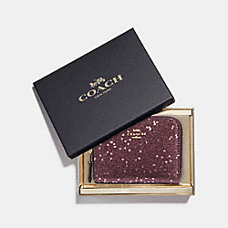 COACH F39129 Boxed Small Zip Around Wallet With Heart Glitter RASPBERRY/LIGHT GOLD