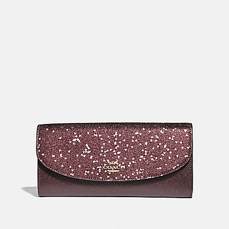 COACH F39130 BOXED SLIM ENVELOPE WALLET WITH HEART GLITTER RASPBERRY/LIGHT-GOLD