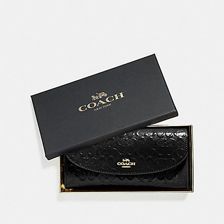 COACH BOXED SLIM ENVELOPE WALLET IN SIGNATURE LEATHER - BLACK/LIGHT GOLD - F39134