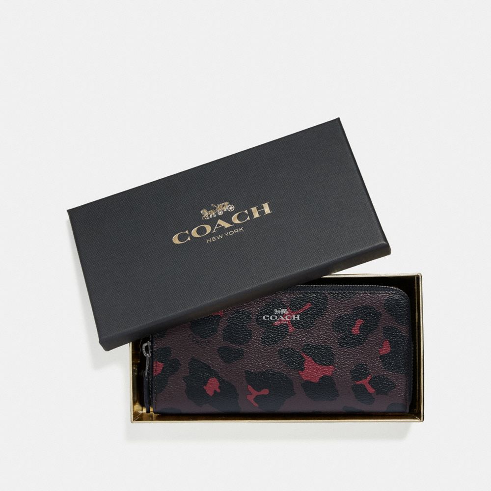 COACH F39135 BOXED SLIM ACCORDION ZIP WALLET WITH LEOPARD PRINT OXBLOOD-MULTI/BLACK-ANTIQUE-NICKEL