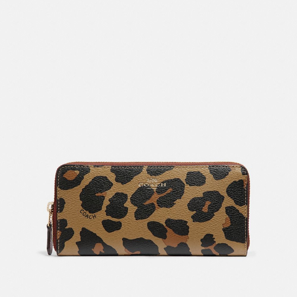 SLIM ACCORDION ZIP WALLET WITH LEOPARD PRINT - F39138 - NATURAL/LIGHT GOLD