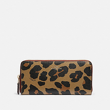 COACH F39138 SLIM ACCORDION ZIP WALLET WITH LEOPARD PRINT NATURAL/LIGHT-GOLD
