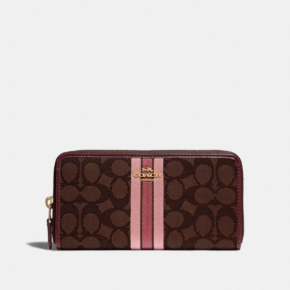 COACH ACCORDION ZIP WALLET IN SIGNATURE JACQUARD WITH STRIPE - BROWN MULTI/IMITATION GOLD - F39139