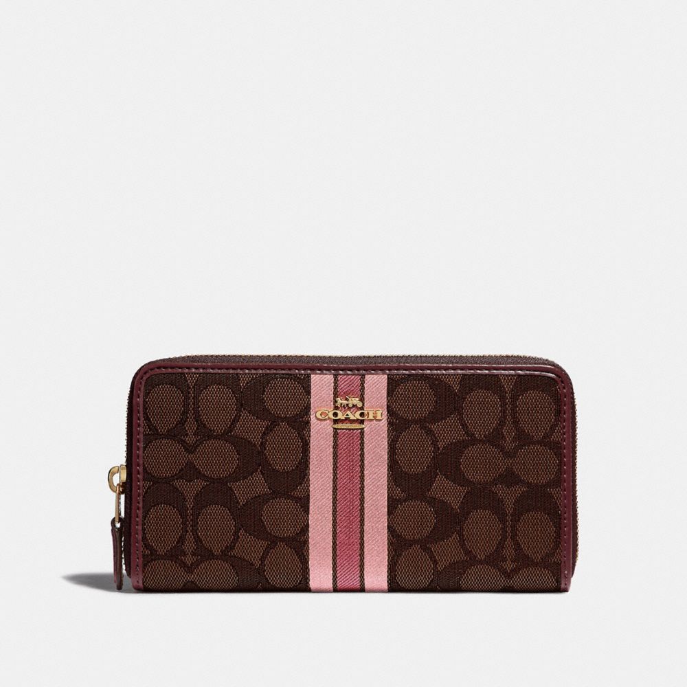 COACH F39139 ACCORDION ZIP WALLET IN SIGNATURE JACQUARD WITH STRIPE BROWN-MULTI/IMITATION-GOLD