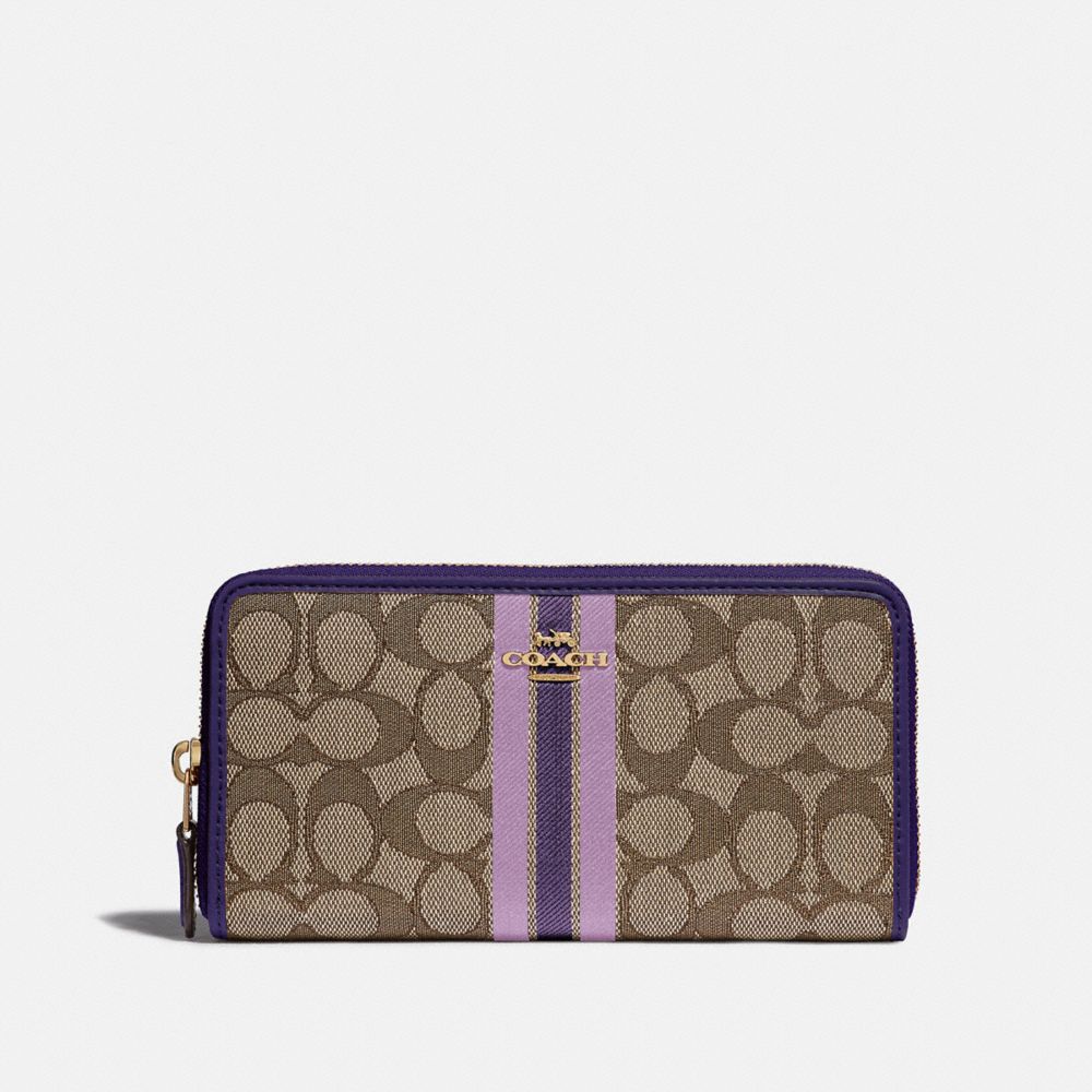 COACH F39139IMPUP ACCORDION ZIP WALLET IN SIGNATURE JACQUARD WITH STRIPE IM/PURPLE-MULTI