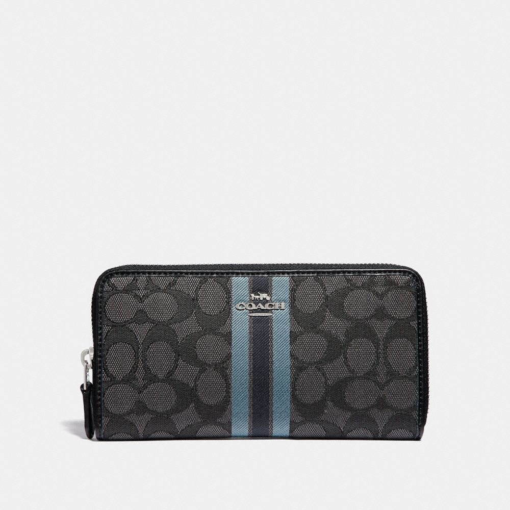 COACH F39139 - ACCORDION ZIP WALLET IN SIGNATURE JACQUARD WITH STRIPE BLACK/MULTI/SILVER