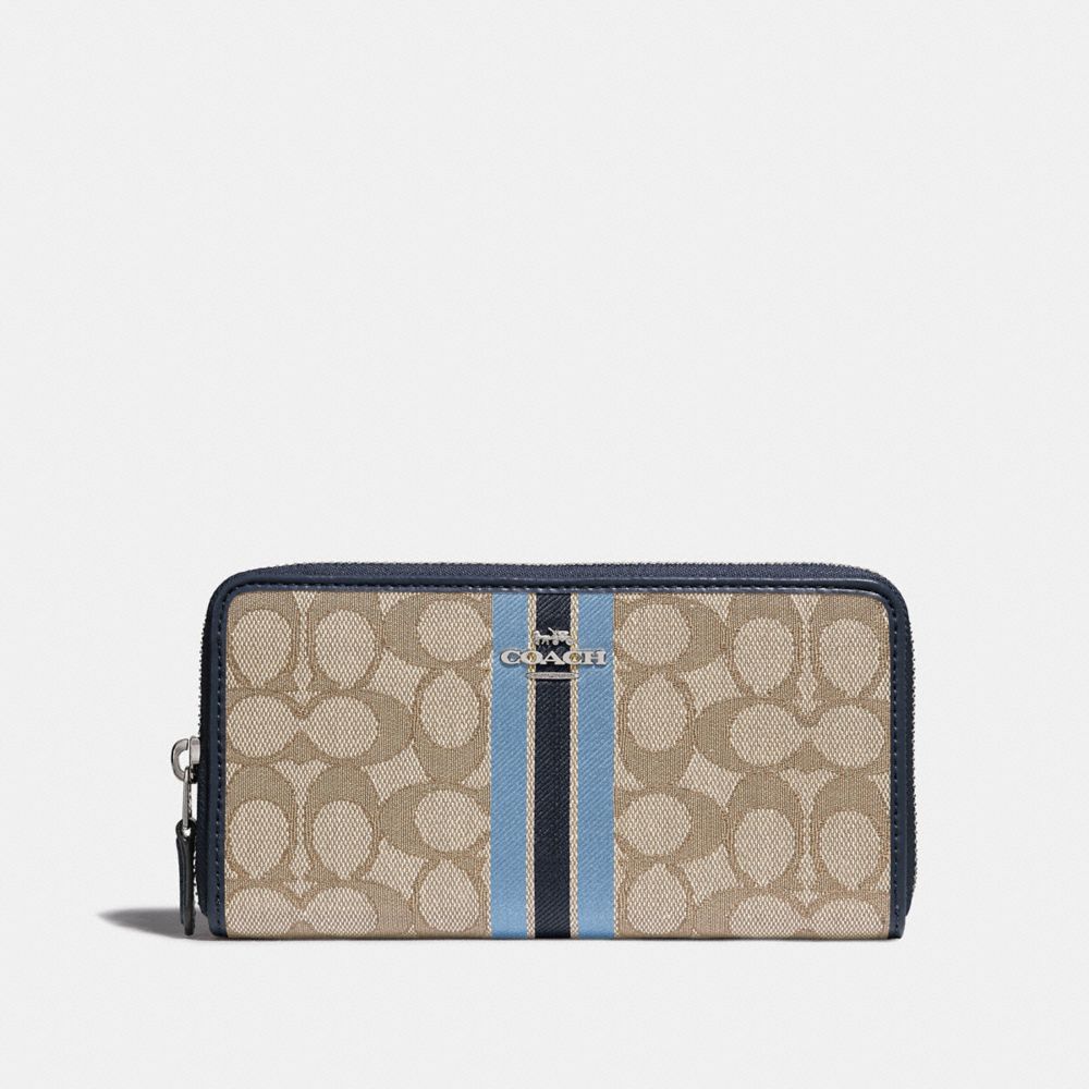 ACCORDION ZIP WALLET IN SIGNATURE JACQUARD WITH STRIPE - KHAKI MULTI /SILVER - COACH F39139