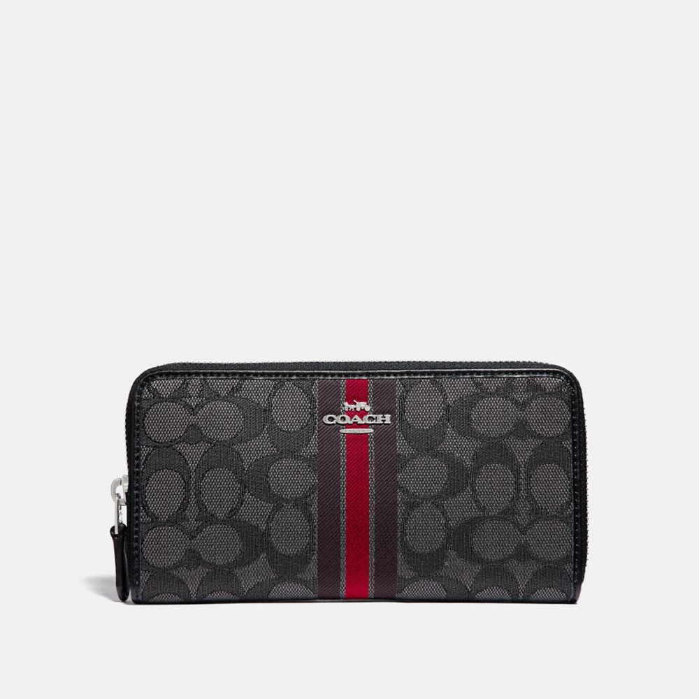 COACH F39139SVREM Accordion Zip Wallet In Signature Jacquard With Stripe SV/RED MULTI