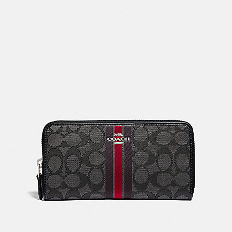 COACH ACCORDION ZIP WALLET IN SIGNATURE JACQUARD WITH STRIPE - SV/RED MULTI - F39139