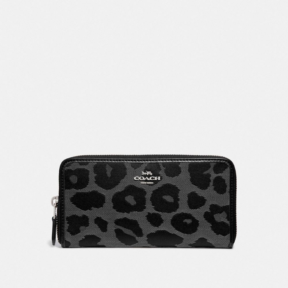 COACH F39141 ACCORDION ZIP WALLET WITH LEOPARD PRINT GREY/SILVER