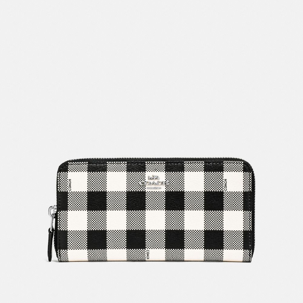 COACH F39145 - ACCORDION ZIP WALLET WITH GINGHAM PRINT BLACK/MULTI/SILVER