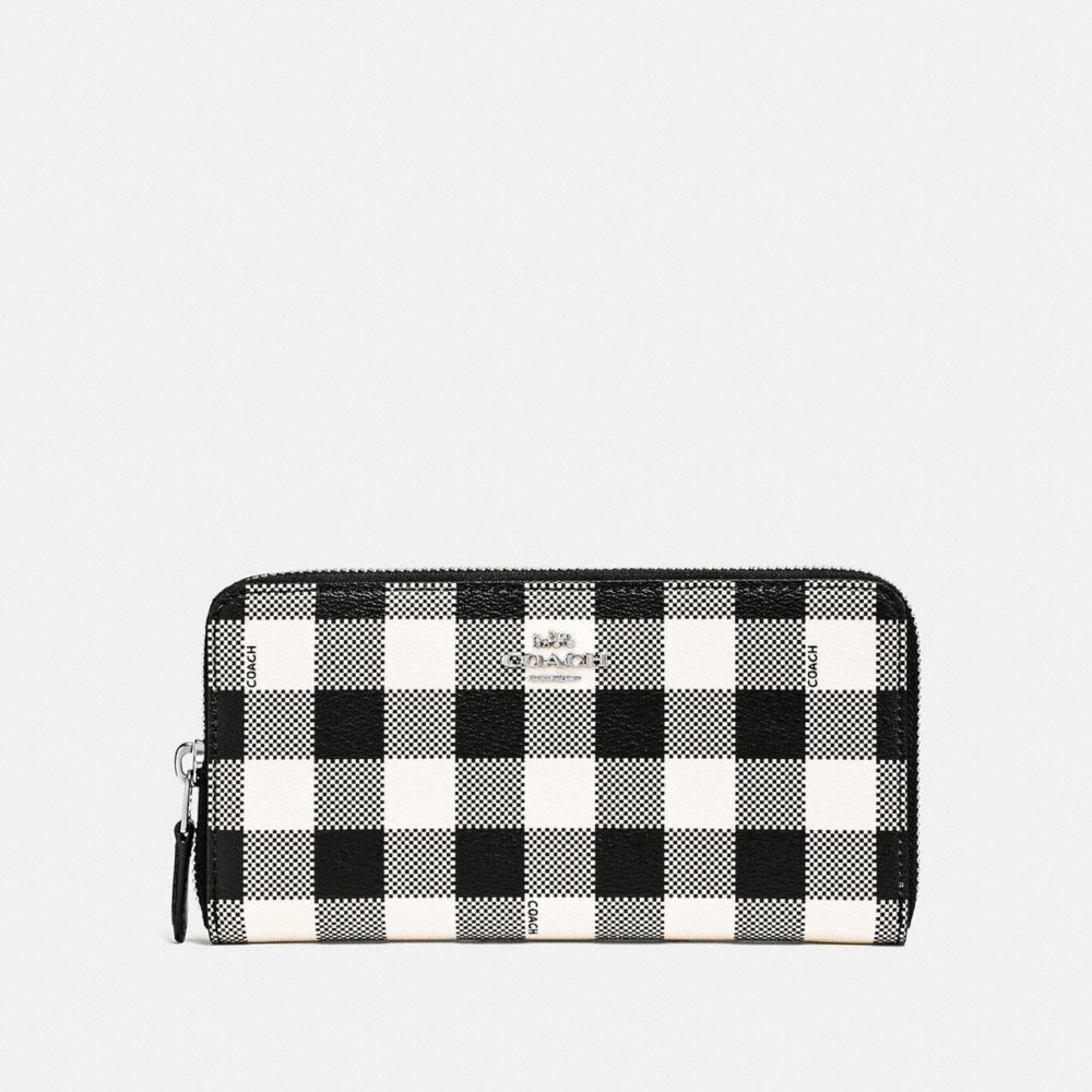 COACH F39145 Accordion Zip Wallet With Gingham Print BLACK/MULTI/SILVER