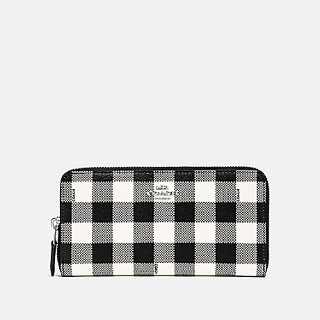 COACH ACCORDION ZIP WALLET WITH GINGHAM PRINT - BLACK/MULTI/SILVER - F39145
