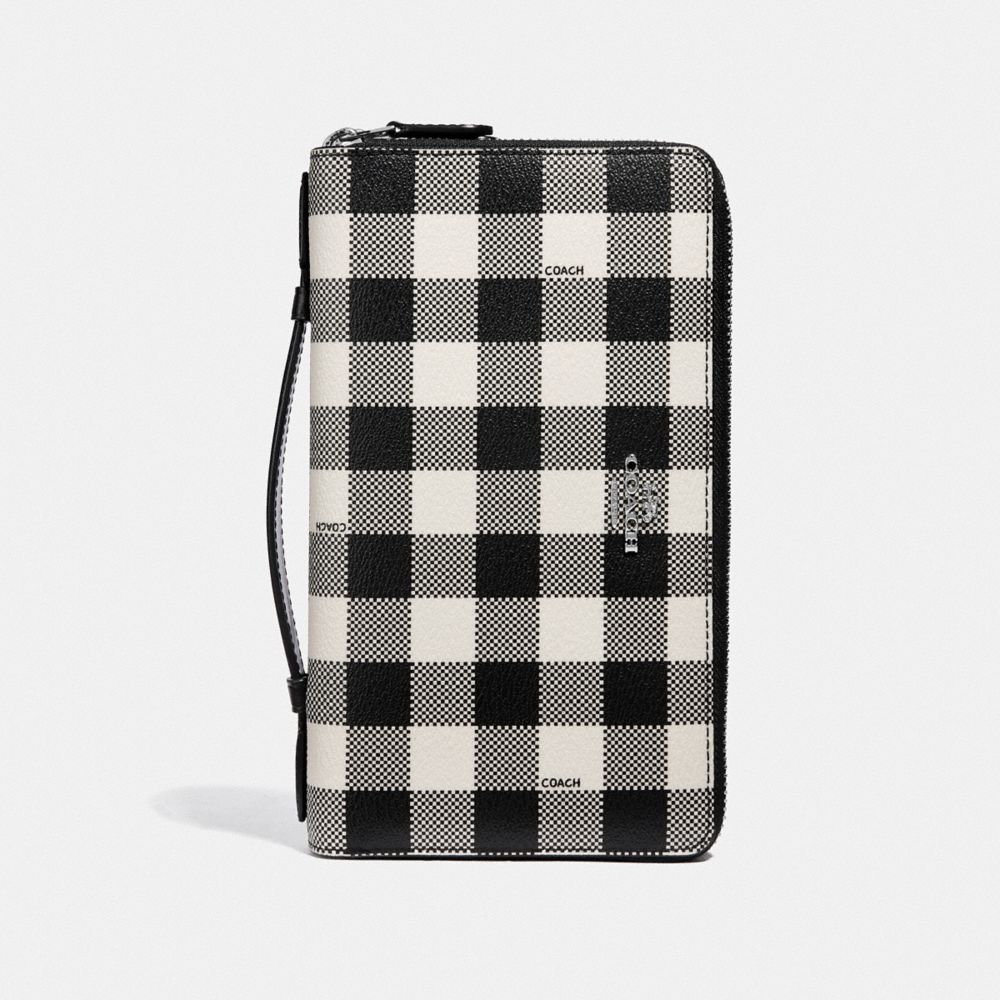 DOUBLE ZIP TRAVEL WALLET WITH GINGHAM PRINT - F39148 - BLACK/MULTI/SILVER