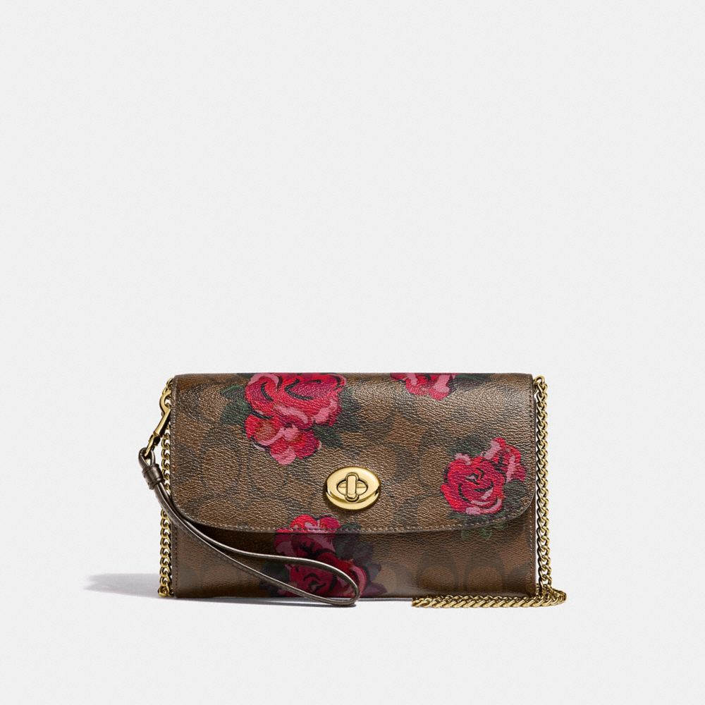 COACH CHAIN CROSSBODY IN SIGNATURE CANVAS WITH JUMBO FLORAL PRINT - KHAKI/OXBLOOD MULTI/LIGHT GOLD - F39149