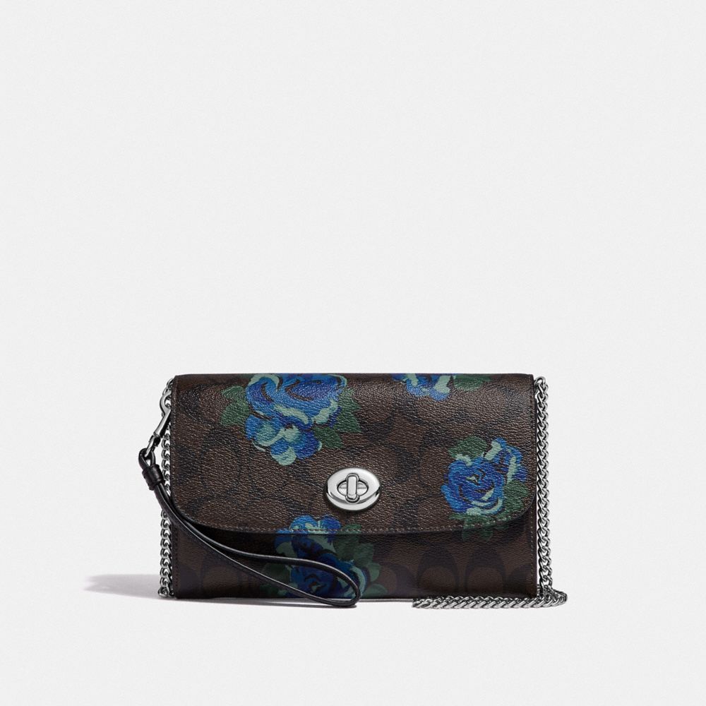 CHAIN CROSSBODY IN SIGNATURE CANVAS WITH JUMBO FLORAL PRINT - F39149 - BROWN BLACK/MULTI/SILVER