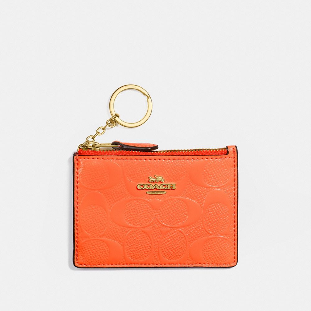 COACH F39152 - MINI SKINNY ID CASE IN SIGNATURE LEATHER NEON ORANGE/LIGHT GOLD