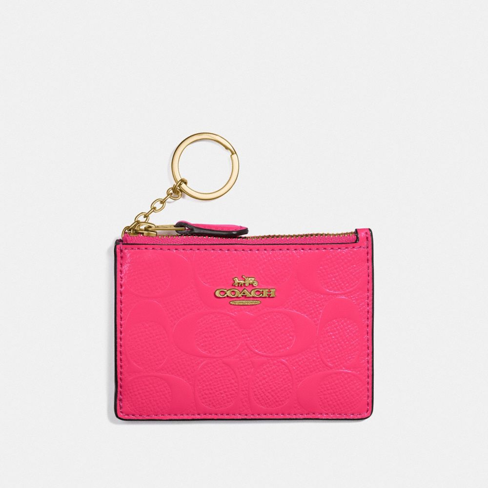 COACH F39152 Mini Skinny Id Case In Signature Leather NEON PINK/LIGHT GOLD