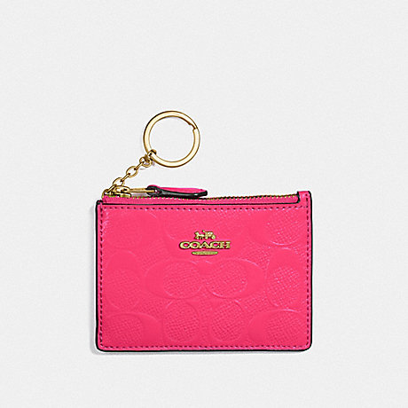 COACH F39152 MINI SKINNY ID CASE IN SIGNATURE LEATHER NEON-PINK/LIGHT-GOLD