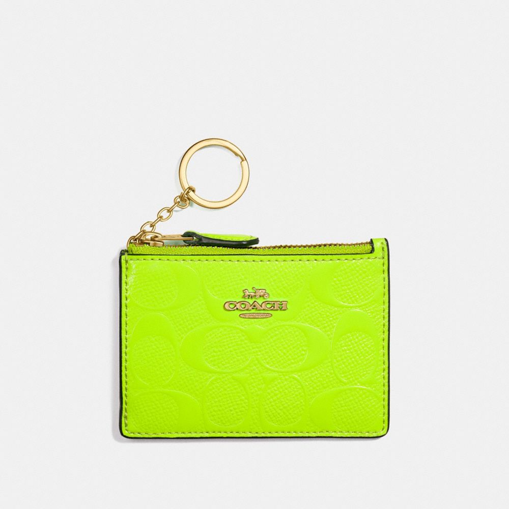 COACH F39152 - MINI SKINNY ID CASE IN SIGNATURE LEATHER NEON YELLOW/LIGHT GOLD