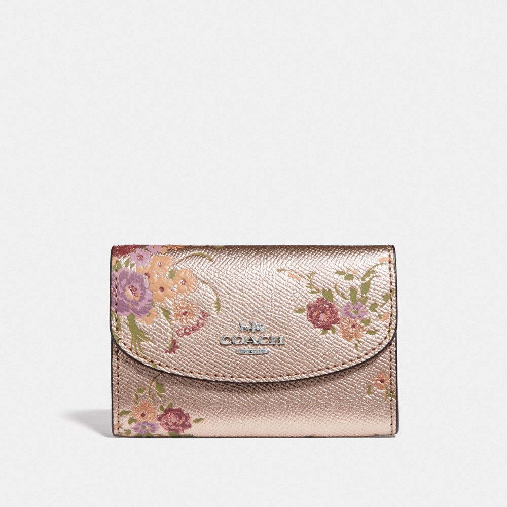 COACH KEY CASE WITH FLORAL BUNDLE PRINT - PLATINUM MULTI/SILVER - F39161