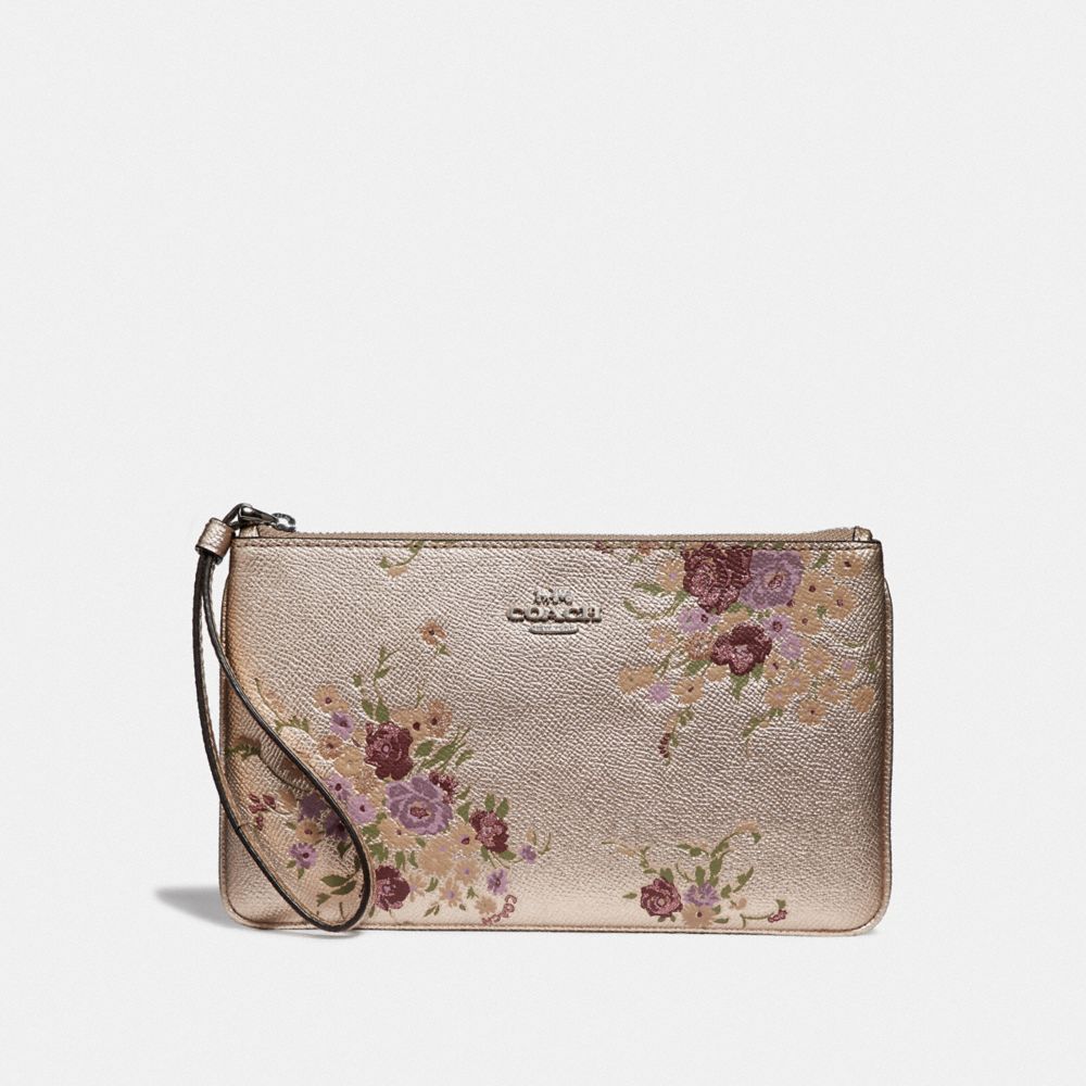 LARGE WRISTLET WITH FLORAL BUNDLE PRINT - F39162 - PLATINUM MULTI/SILVER