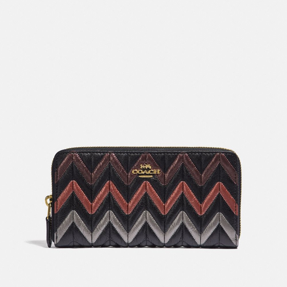 COACH ACCORDION ZIP WALLET WITH QUILTING - BLACK/MULTI/LIGHT GOLD - F39163