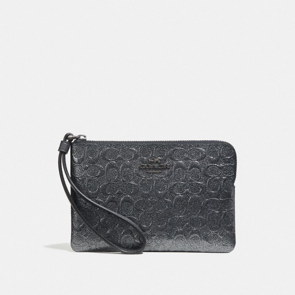 COACH F39168 CORNER ZIP WRISTLET IN SIGNATURE LEATHER CHARCOAL/BLACK-ANTIQUE-NICKEL