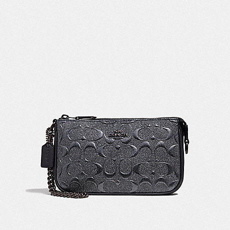 COACH F39169 LARGE WRISTLET 19 IN SIGNATURE LEATHER CHARCOAL/BLACK-ANTIQUE-NICKEL