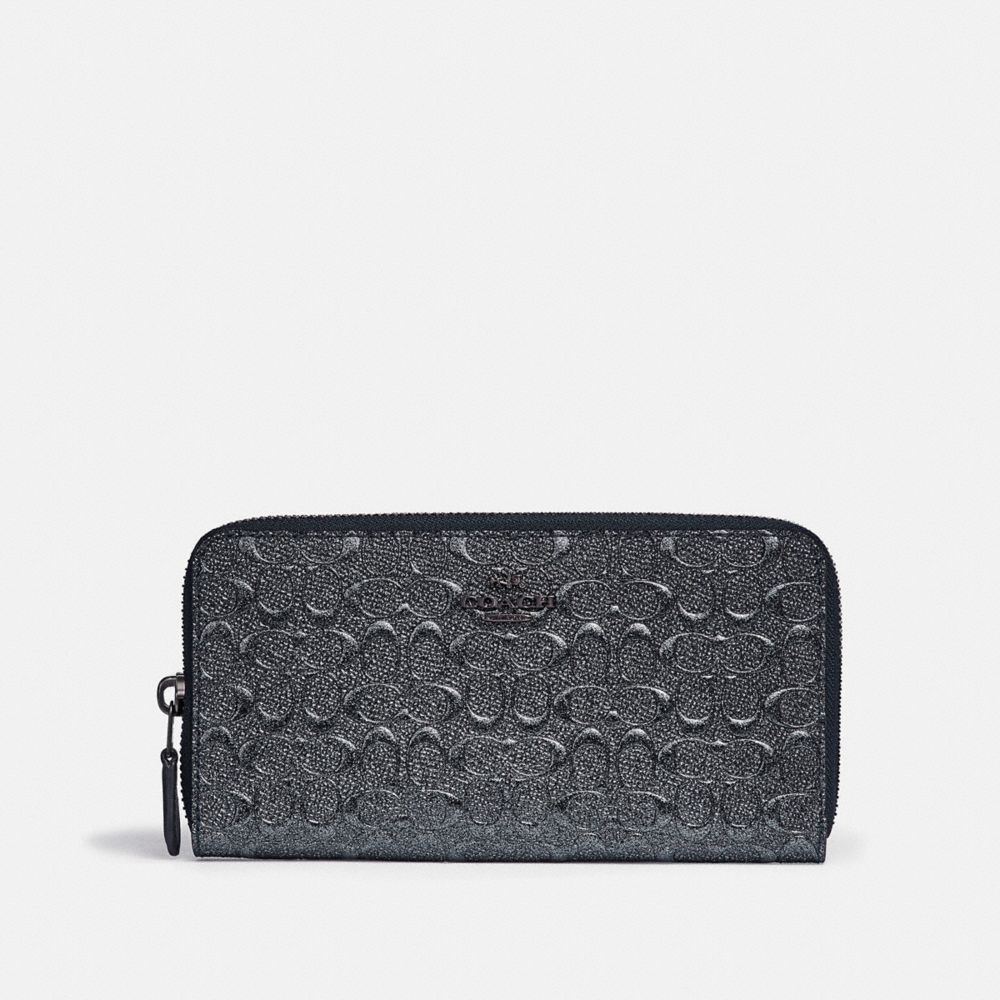 COACH ACCORDION ZIP WALLET IN SIGNATURE LEATHER - CHARCOAL/BLACK ANTIQUE NICKEL - F39171