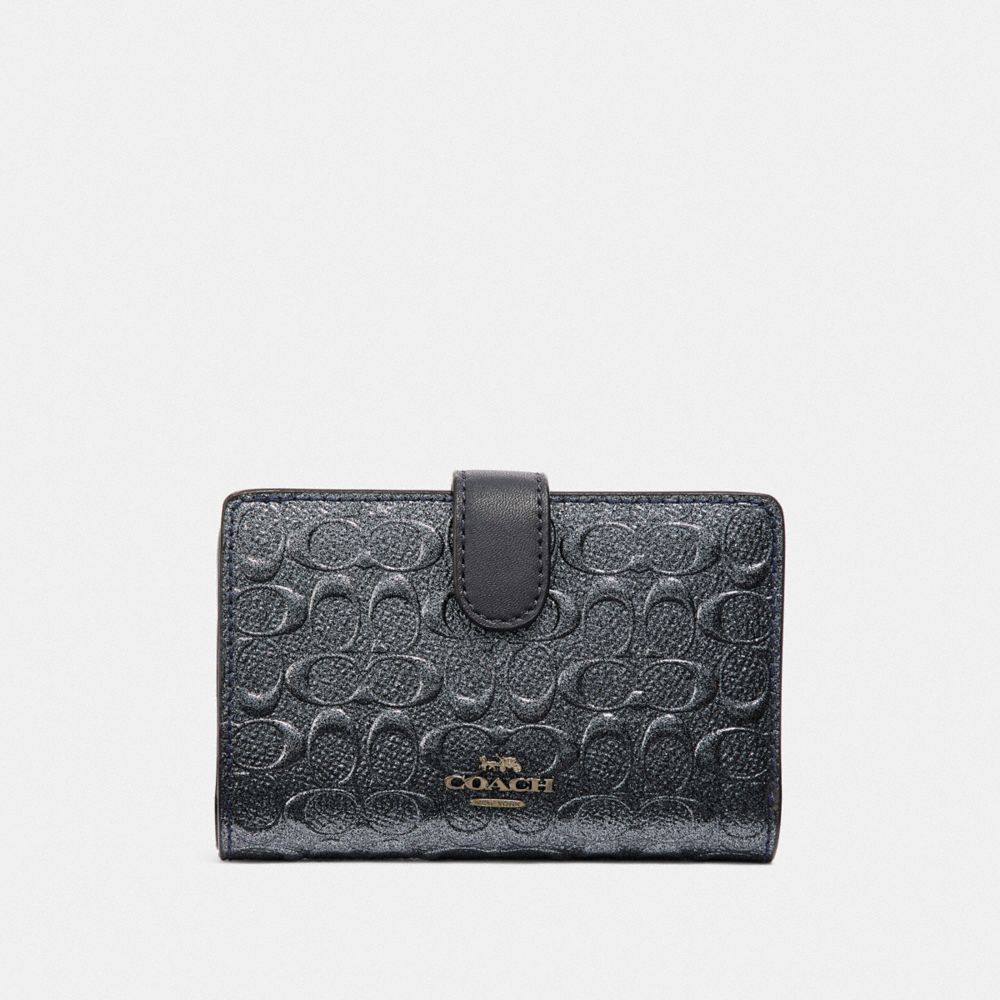 COACH F39172 Medium Corner Zip Wallet In Signature Leather CHARCOAL/BLACK ANTIQUE NICKEL