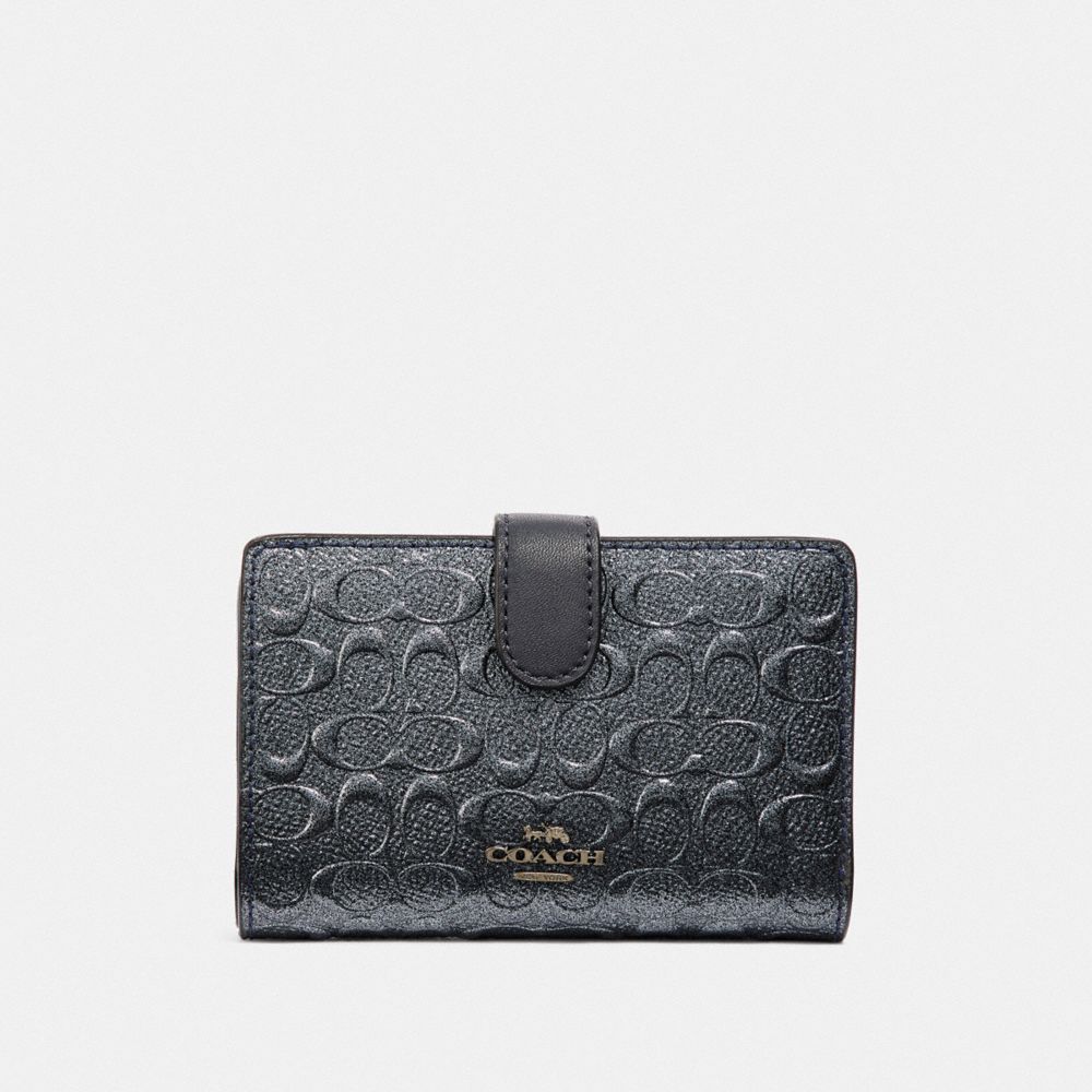 COACH F39172 MEDIUM CORNER ZIP WALLET IN SIGNATURE LEATHER CHARCOAL/BLACK-ANTIQUE-NICKEL