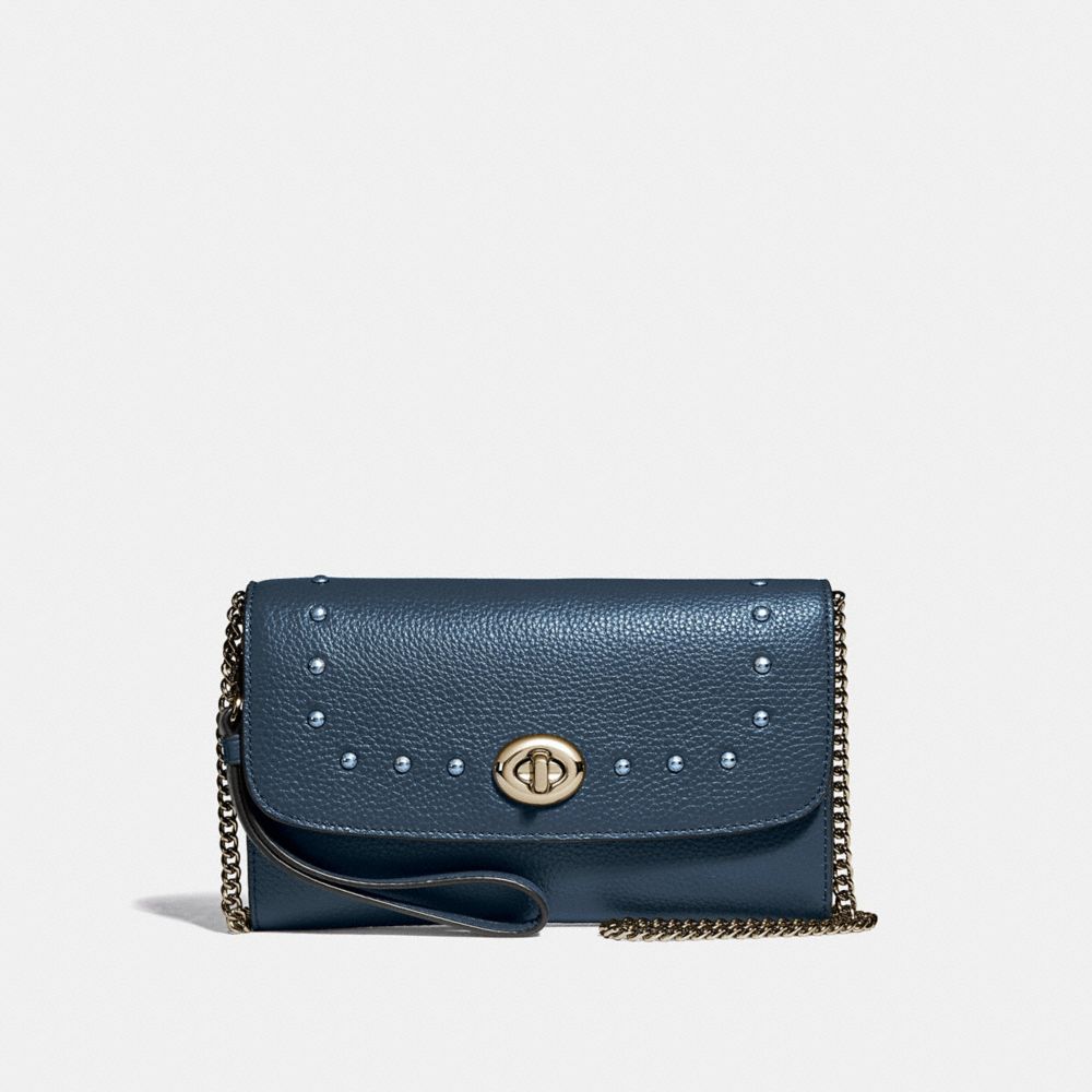 COACH F39175 CHAIN CROSSBODY WITH LACQUER RIVETS DENIM/LIGHT GOLD