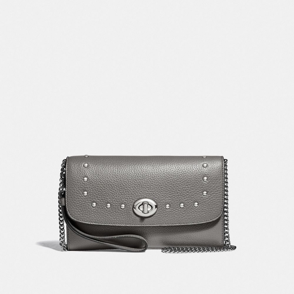 COACH F39175 - CHAIN CROSSBODY WITH LACQUER RIVETS HEATHER GREY/SILVER
