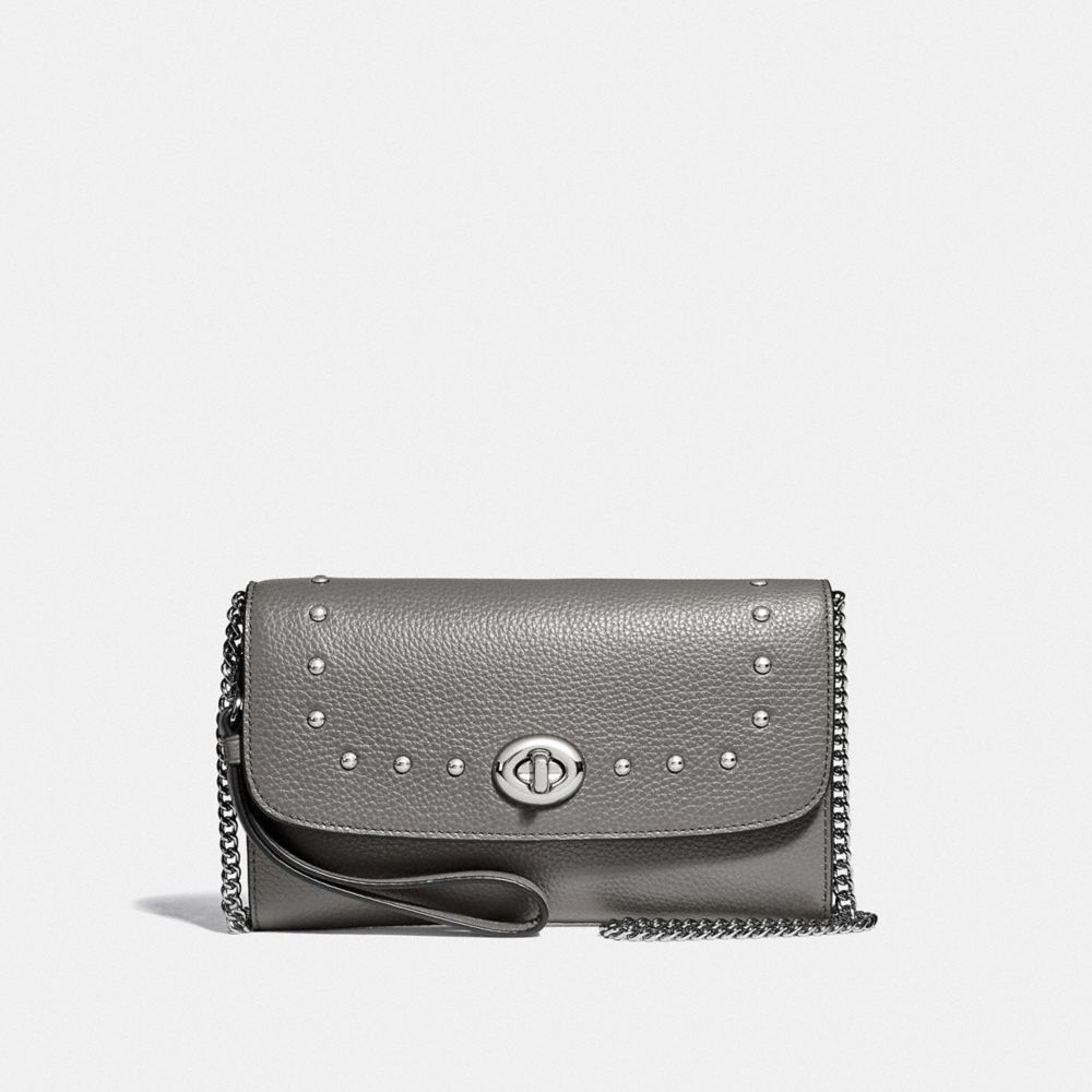 COACH F39175 CHAIN CROSSBODY WITH LACQUER RIVETS HEATHER GREY/SILVER