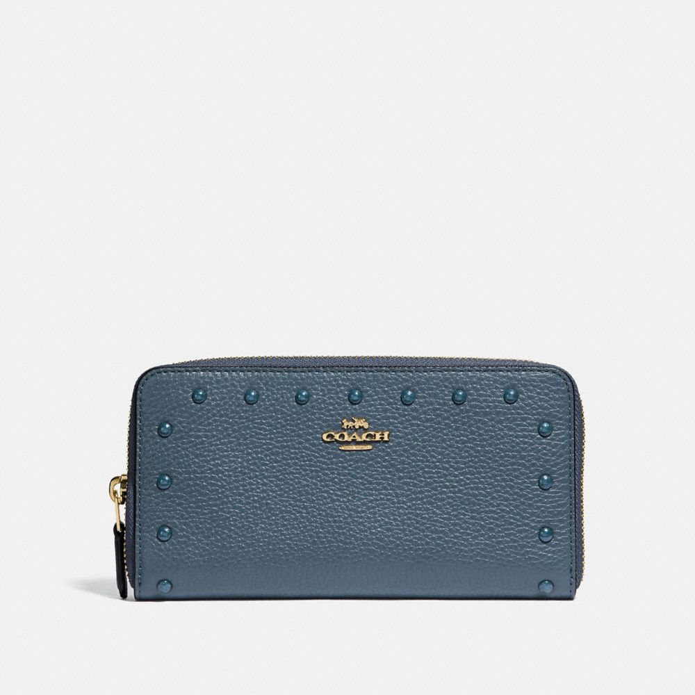 ACCORDION ZIP WALLET WITH LACQUER RIVETS - DENIM/LIGHT GOLD - COACH F39179