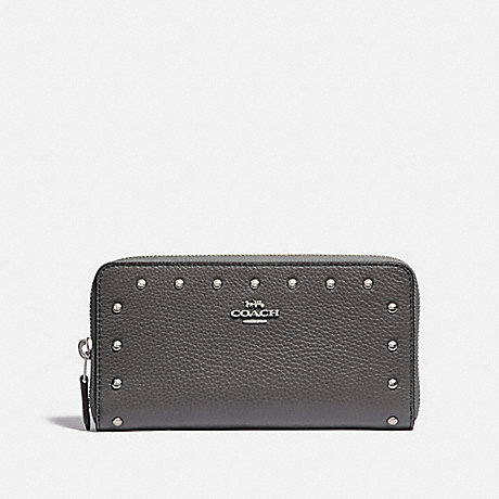 COACH ACCORDION ZIP WALLET WITH LACQUER RIVETS - HEATHER GREY/SILVER - F39179