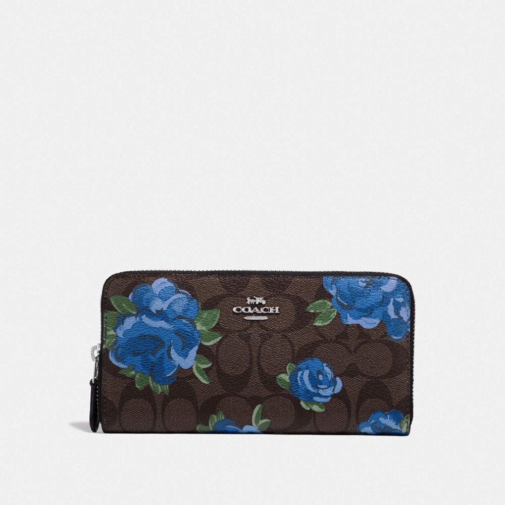 ACCORDION ZIP WALLET IN SIGNATURE CANVAS WITH JUMBO FLORAL PRINT - F39189 - BROWN BLACK/MULTI/SILVER