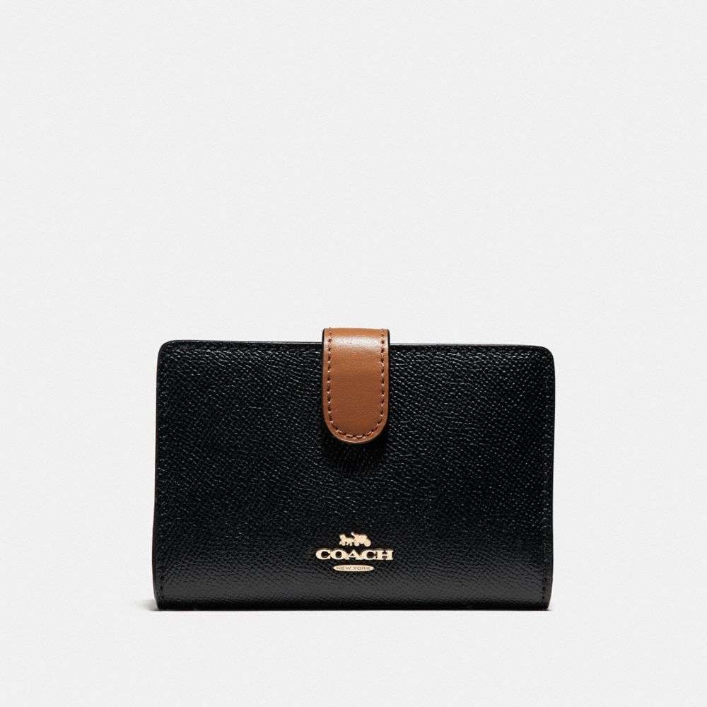 COACH MEDIUM CORNER ZIP WALLET - BLACK/SADDLE/LIGHT GOLD - F39199