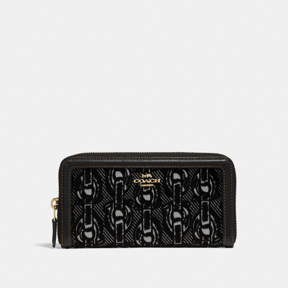 COACH F39203 - ACCORDION ZIP WALLET WITH CHAIN PRINT BLACK/LIGHT GOLD